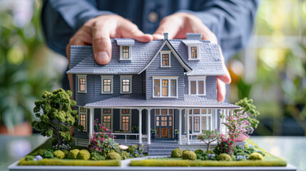 Sticker - A person is holding a model house in their hands