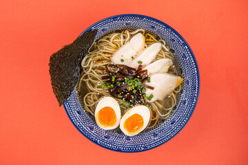 Wall Mural - Portion of appetizing japanese ramen with chicken and egg