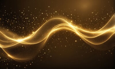 Wall Mural - Abstract golden wave on black background. Luxury glowing background. 