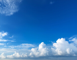 Wall Mural -  Blue Sky with Clouds Background- A panoramic view of a blue sky filled with soft, white clo_1(39)