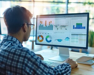 Wall Mural - businessman analyzing data on dashboard for strategic decision making and performance management
