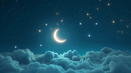Wall Mural - a crescent moon is shining brightly in the night sky, surrounded by clouds