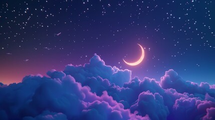 Wall Mural - a beautiful night sky with a large crescent moon and many stars