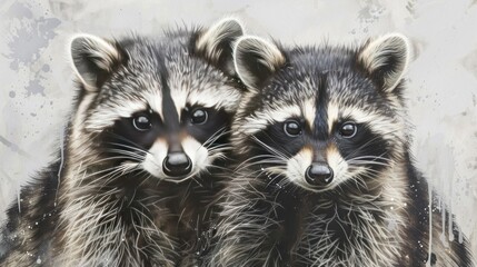 Canvas Print - Two Curious Raccoons in a Watercolor Style