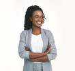 © Prostock-studio - Afro Business Lady Posing Crossing Hands Looking Aside Isolated Over White Studio Background. Free Space