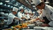 © kanesuan - A team of chefs in a bustling kitchen, preparing a gourmet meal together. Their synchronized movements and shared focus demonstrate the collaborative spirit needed in a high-pressure culinary