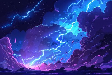 Wall Mural - a dramatic view of the sky during a thunderstorm, with lightning illuminating the clouds
