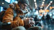 © JoxyAimages - An individual dressed warmly looks at their phone amidst a busy airport terminal, reflecting modern travel habits, connectivity, and the importance of staying informed.