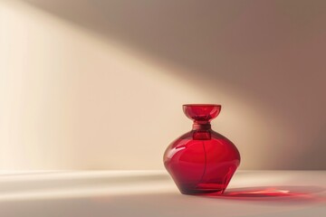 Sticker - A decorative red vase sitting on a simple white table, perfect for home decor or still life photography