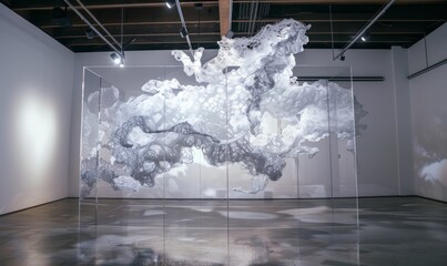 Wall Mural - Kinetic art installation with moving elements that shift and change shape unpredictably, challenging viewers to reconsider the fixed nature of art and reality