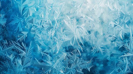 Sticker - Abstract Winter Frost Pattern on Blue Background - This image captures the intricate beauty of frost formations, symbolizing winter, nature's artistry, fragility, delicate beauty, and the passage of t