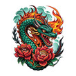 Dragon Tattoo With Blazing Flames Vector Illustration Art