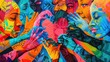 © Manita - A vibrant mural of diverse faces and hands coming together in a heart shape, Unity, Bright colors, Digital painting, showcasing the power of inclusivity and love
