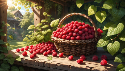 Raspberry Basket in Greenhouse