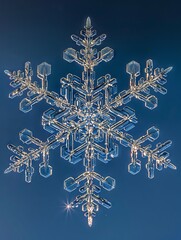 Sticker - Perfect Snowflake Crystal Macro Photography - Winter Wonderland - A stunning macro photograph of a single snowflake, showcasing its intricate details and symmetrical structure. It symbolizes winter, n