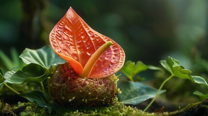 Macro shot of a rare Anthurium with its large, bird's nest form