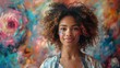 © JoxyAimages - A young artist with paint on her face, standing confidently in her colorful studio filled with vibrant artwork, representing creativity, expressiveness, and artistic passion.