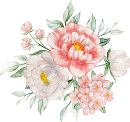 Sticker - bouquet of flowers on white, Frame flower arrangement with flower pink white and gold, border with a flower 