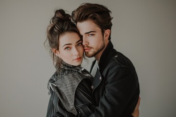 Wall Mural - A man and a woman embracing each other in a warm moment