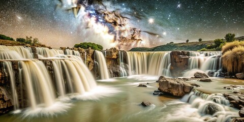 Cosmic Wonders: Exploring Waterfalls and Canyons Under the Milky Way