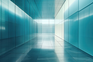 Wall Mural - Empty corridor with glass walls leading to open space