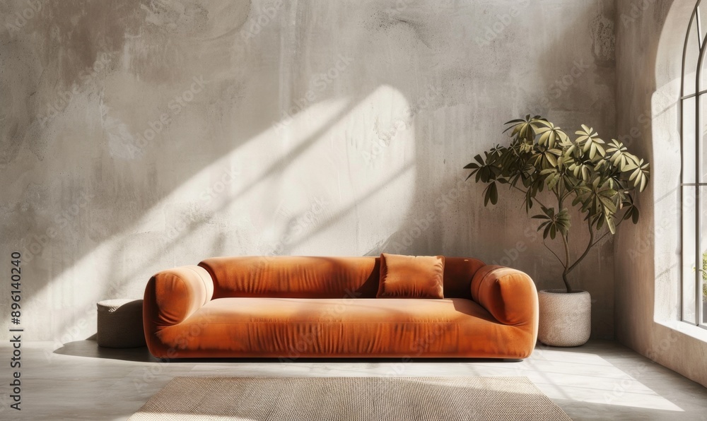 Elegant Modern Living Room: Modular Terracotta and Beige Velvet Sofa ...