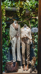 Canvas Print - Two mannequins are dressed in clothes and standing in front of a window