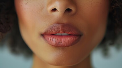 Wall Mural - Close-up shot of a woman lips. Beauty injections concept. Peachy lipstick. Fashion make up. Cosmetology, drugstore or fashion makeup.