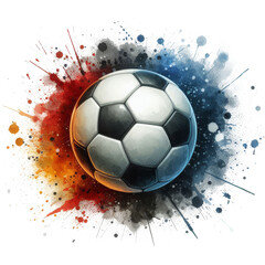 Soccer ball watercolor vector illustration, effect background Beautiful watercolor spreads, on a transparent background, clipart, isolated.