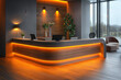 © EdvvinStudios - Modern office reception area with curved desk illuminated with warm led lights