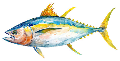 Poster - PNG Colorful watercolor tuna fish