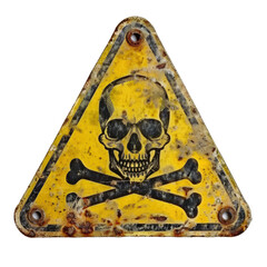 Wall Mural - yellow triangular sign. grungy style danger sign with skull and cross bones. rusty. warning. caution