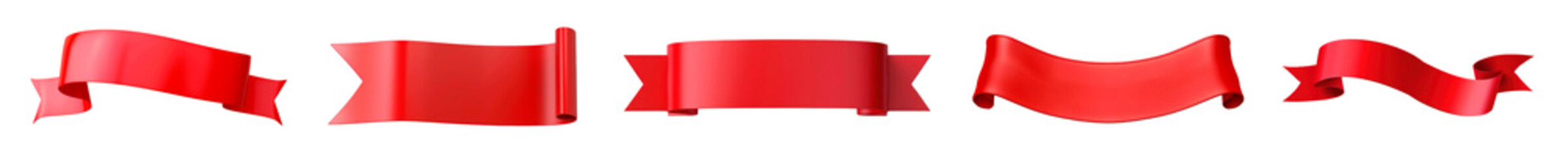 Red ribbon banner png cut out element set