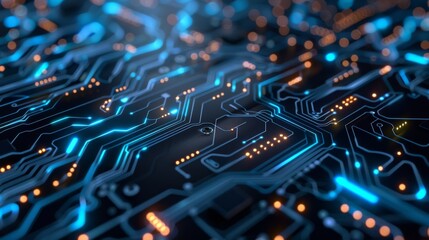Abstract digital circuit board in blue tones
