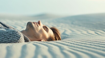 Wall Mural - A man is laying on the sand, with his head resting on his hand