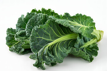 Whole Collard greens vegetable on a white background