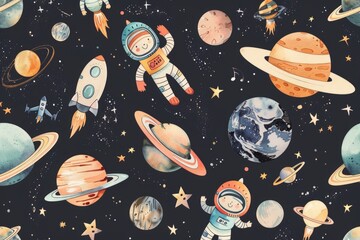 Wall Mural - a colorful wallpaper featuring stars and planets