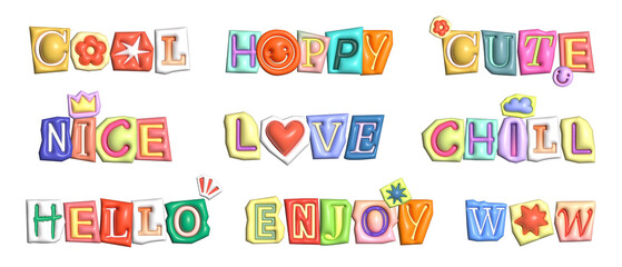 Wall Mural - word stickers png element set on transparent background