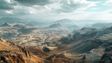 Canvas Print - A view of a mountain range with a cloudy sky, suitable for travel or adventure themed projects