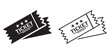 © Icon's World - Ticket vector icon. Black illustration isolated for graphic and web design.