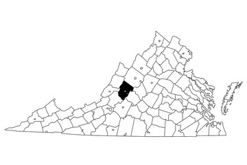 Map of rockbridge County in Virginia state on white background. single County map highlighted by black colour on Virginia map. UNITED STATES, US