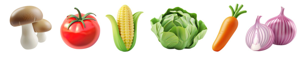 3D vegetable png cut out element set