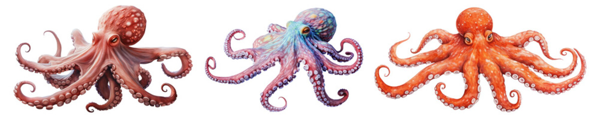 Poster - Octopus marine animal png cut out element set