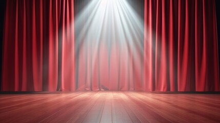 Poster - A red curtain is drawn open to reveal a stage with a spotlight shining on it