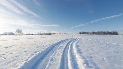 Wall Mural - A snow covered field with a path in the middle