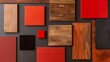 © Jullia - Assorted Wooden and Red Textured Material Samples Display