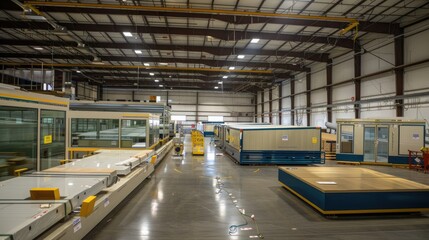 Wall Mural - a prefabrication facility where modular building components are manufactured with precision and effi