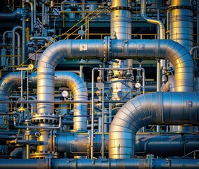 Poster - A close-up of industrial pipes and equipment. AI.