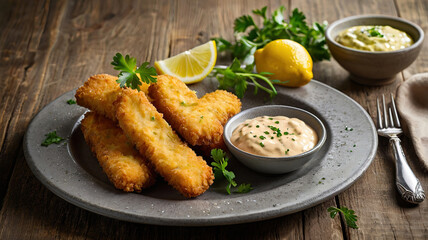 Wall Mural - Crispy Fried Fish served with lemon and sauce