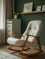 Canvas Print - Light-colored rocking chair in a cozy, minimalist nursery.